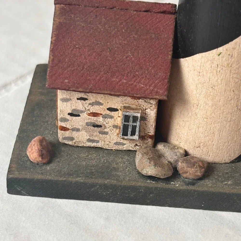 Handmade Wooden Lighthouse Figurine Nautical Coastal Fisherman Decor Mini 4.5